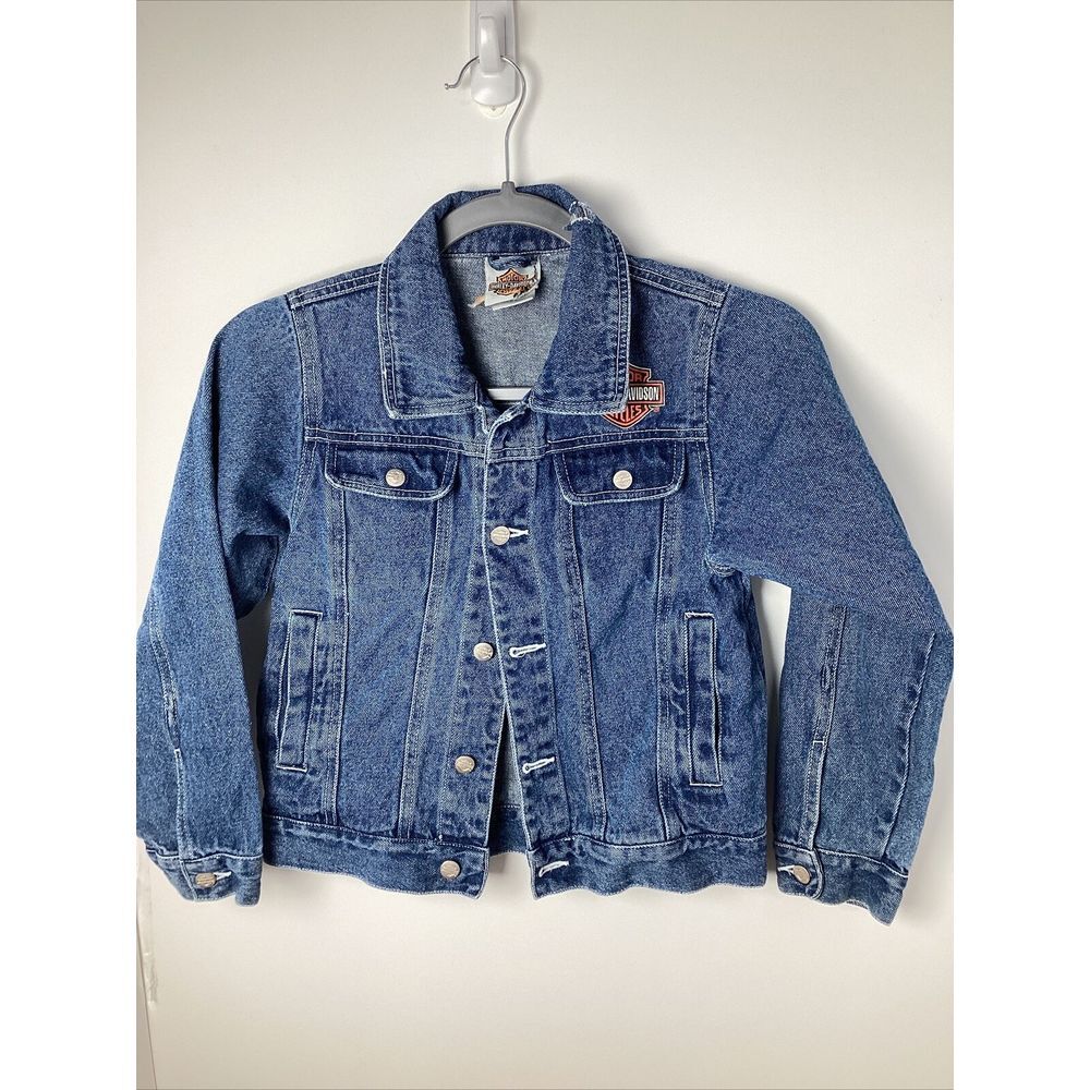 Harley Davidson Jean Jacket Kids Button Down Denim Jacket Size 8/10